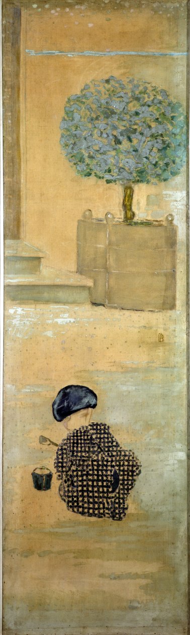 Lapsi hiekkalinnan kanssa tai Lapsi sangon kanssa, 1894 tekijältä Pierre Bonnard