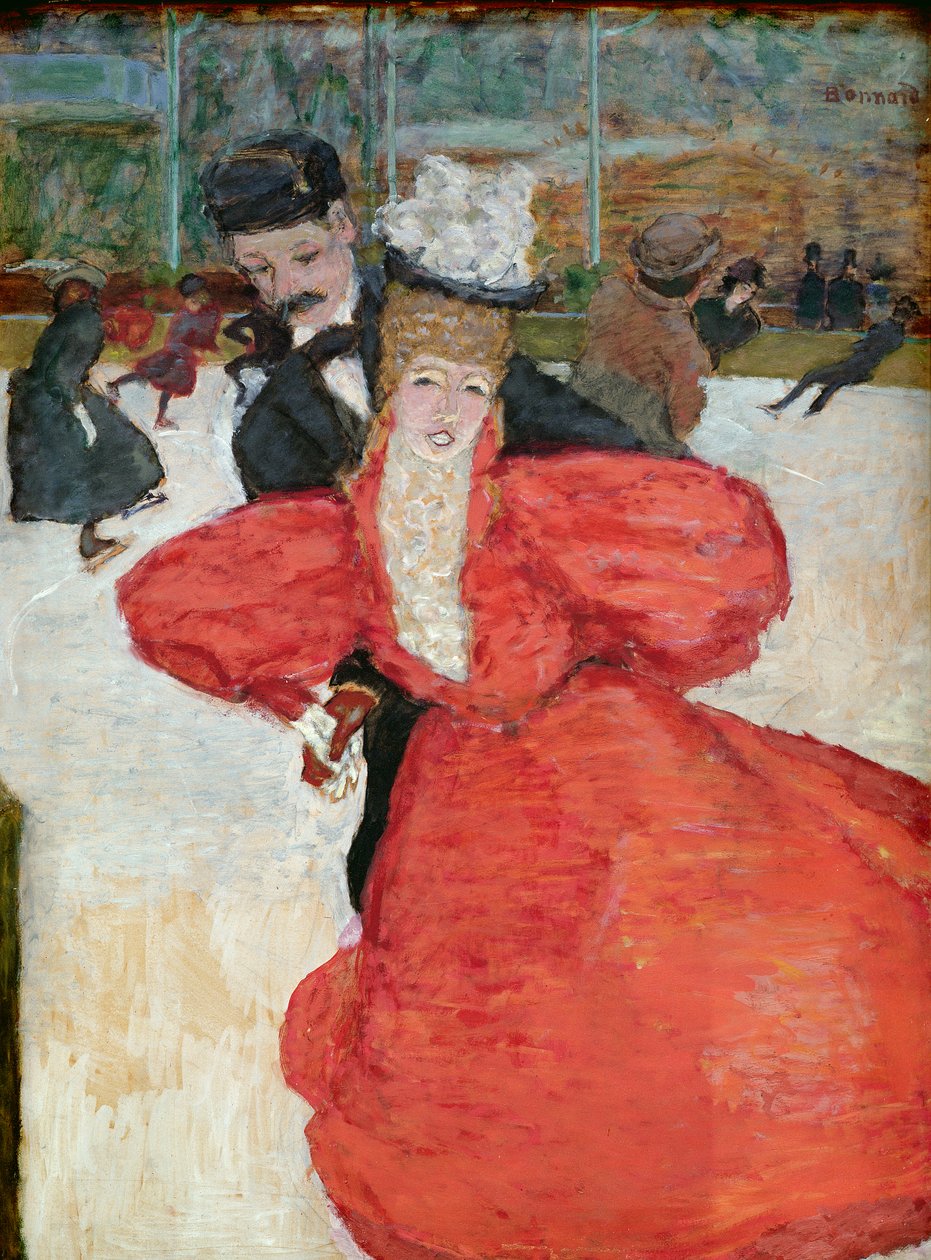The Ice Rink tai The Skaters, n. 1896-1898 (öljy kortille asennettuna paneeliin) tekijältä Pierre Bonnard