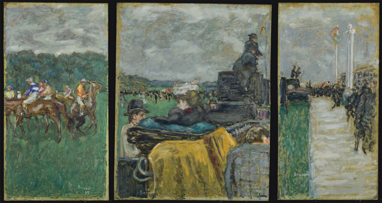 The Longchamp Racecourse Les kursseja à Longchamp. Triptyykki, 1897 tekijältä Pierre Bonnard