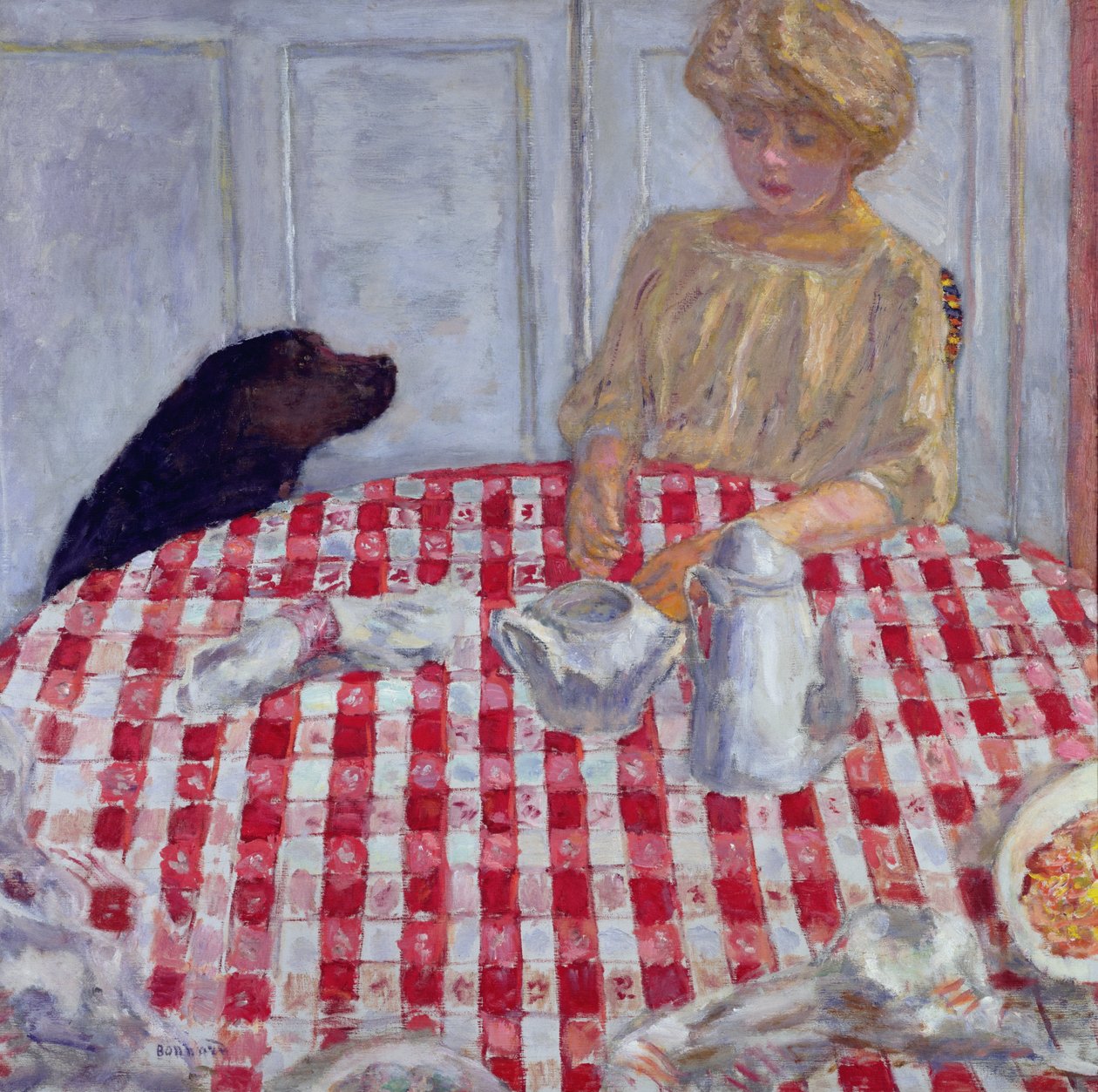 Punaruutuinen pöytäliina eli The Dogs Dinner, 1910 tekijältä Pierre Bonnard