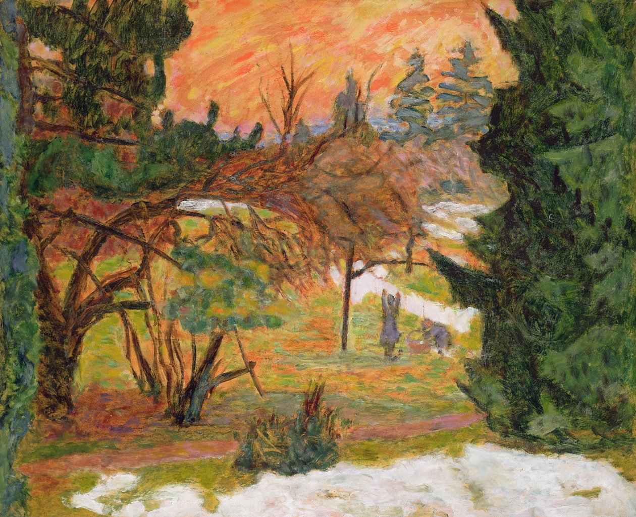 The Washing Line in the Park at le Grand-Lemps, n. 1917 (öljy paperille) tekijältä Pierre Bonnard