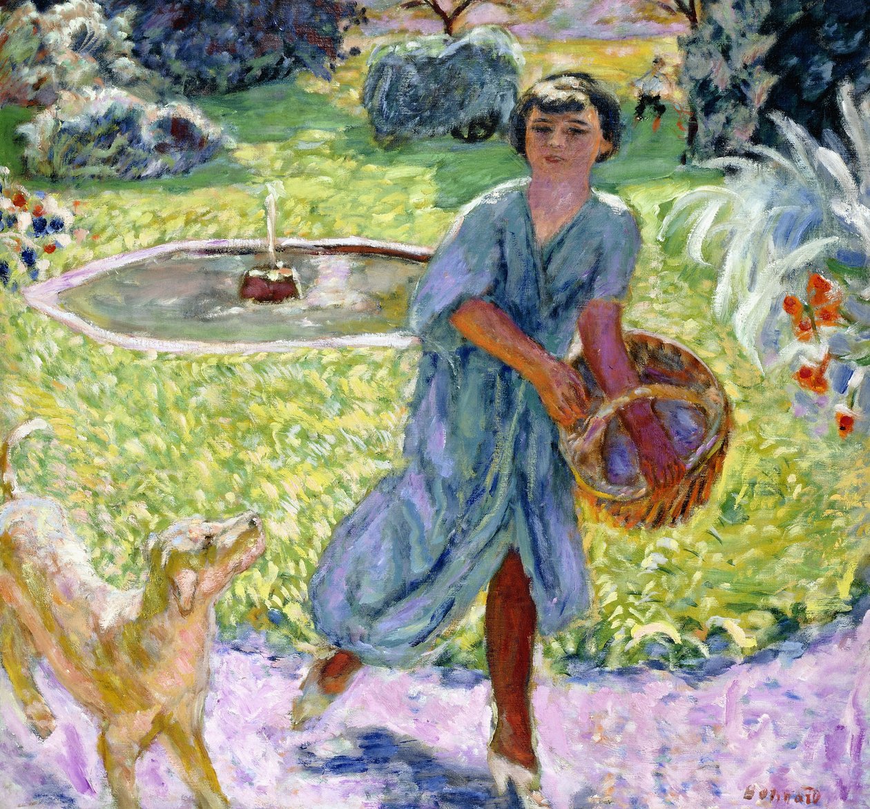 Nuori tyttö tai nuori tyttö leikkii koiran kanssa tekijältä Pierre Bonnard