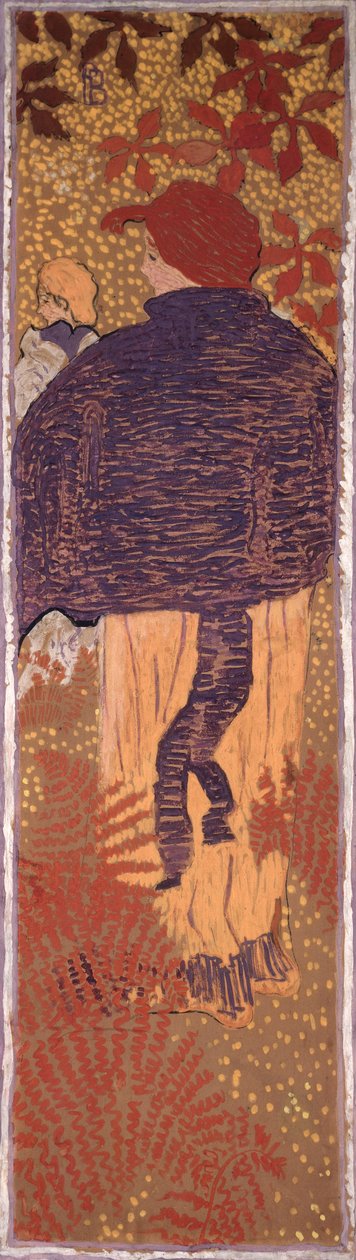 Woman in a Cape, yksi neljästä Women in the Garden -paneelista, 1891 (öljy paperille kankaalle) tekijältä Pierre Bonnard