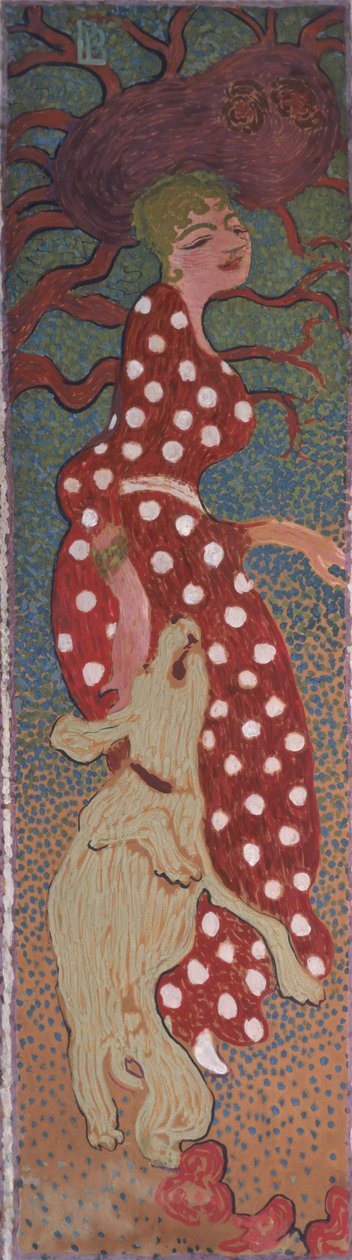 Nainen valkotäplisessä mekossa, yksi neljästä Women in the Garden -paneelista, 1891 (öljy paperille kankaalle) tekijältä Pierre Bonnard