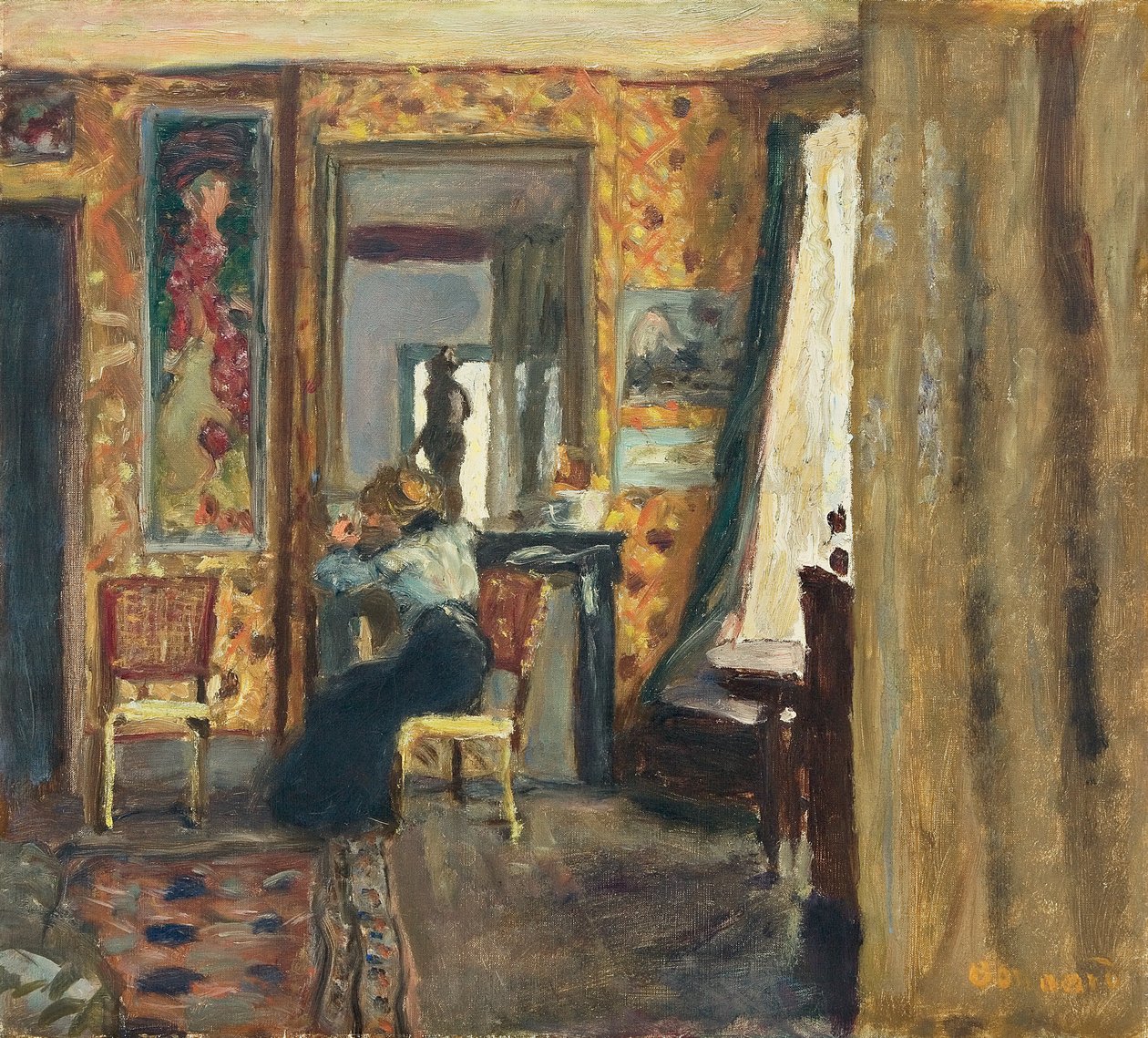 Nainen sisätiloissa; Nainen sisätiloissa, n. 1908 (öljy kankaalle) tekijältä Pierre Bonnard