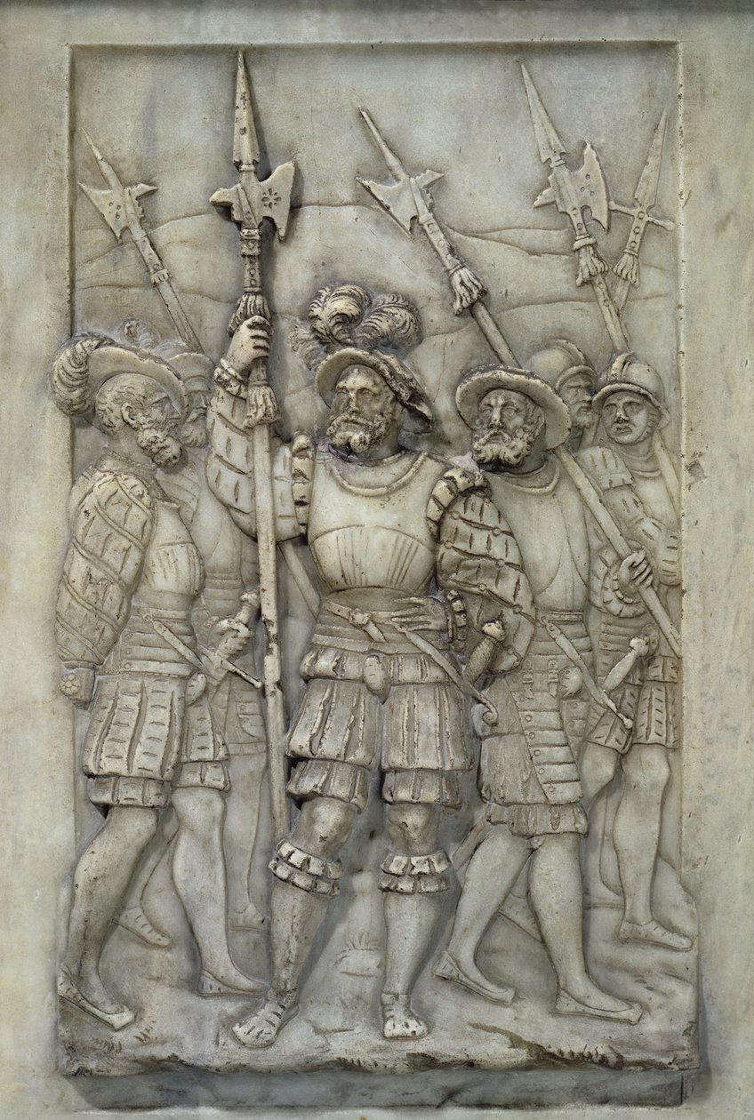 Halberdiers, yksityiskohta Francois I:n ja Claude de Francen haudasta, tilattu vuonna 1548 (marmori). tekijältä Pierre Bontemps