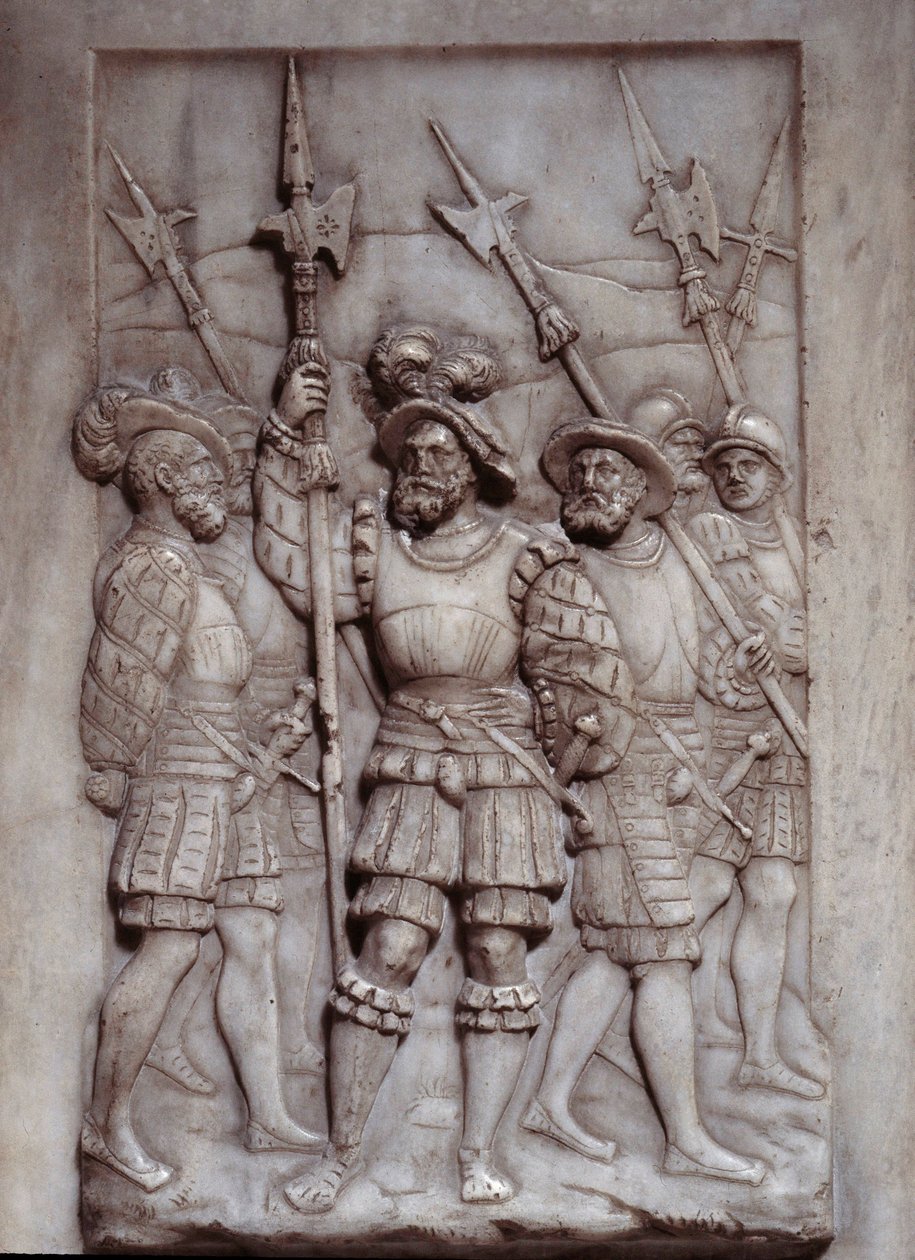 Sotilaat Pierre Bontempsin (1505/1510-1568/1570) toteuttama yksityiskohta Francois I:n (1494 - 1547) haudan basreliefeistä tekijältä Pierre Bontemps