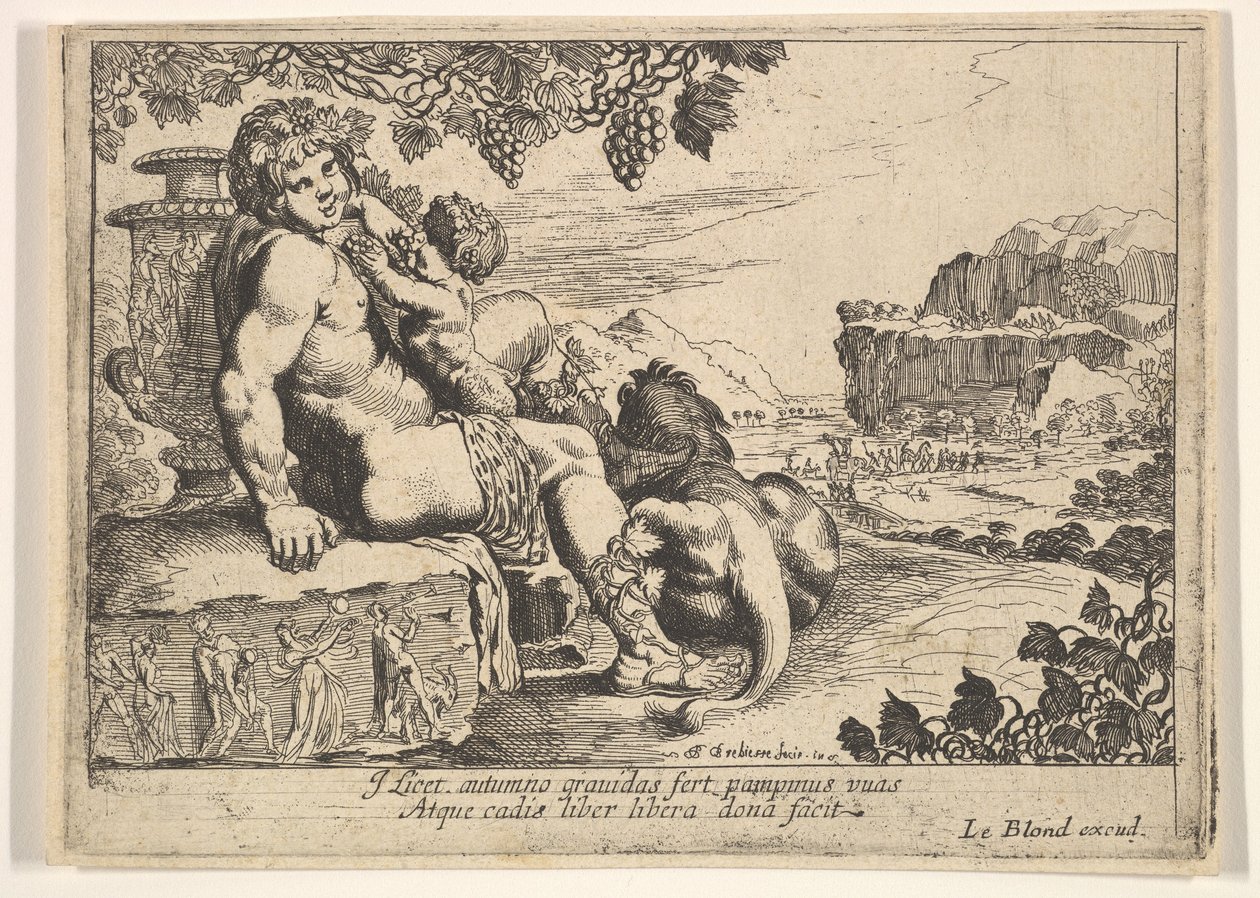 Bacchus, Satyr ja Lion, 1610-42. tekijältä Pierre Brebiette
