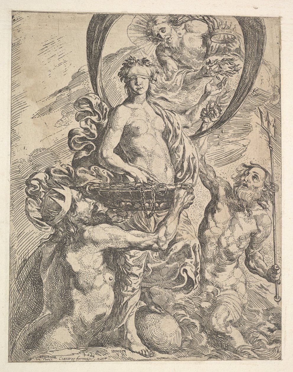 Jupiter, Pluto ja Neptunus tarjoavat rikkauksiaan onnelle, 1624. tekijältä Pierre Brebiette