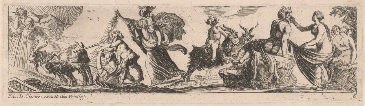 Satyr ajaa paria vuohia tekijältä Pierre Brebiette