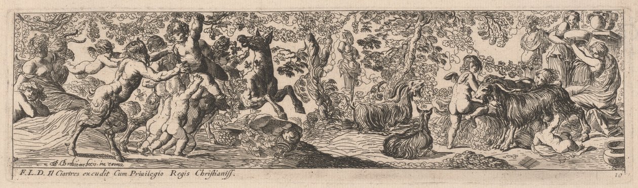 Satyrs ja Putti leikkivät eläinten kanssa tekijältä Pierre Brebiette
