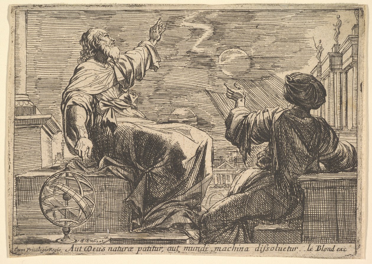Kaksi filosofia katsomassa pimennystä, 1615-42. tekijältä Pierre Brebiette