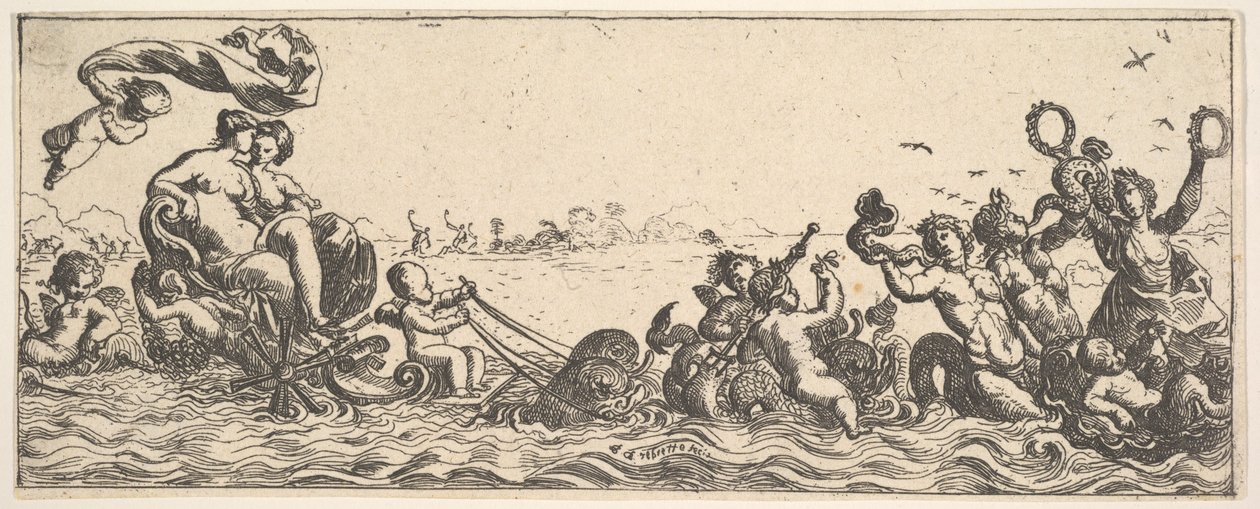 Kaksi naista istuu kuoressa, 1615-42. tekijältä Pierre Brebiette