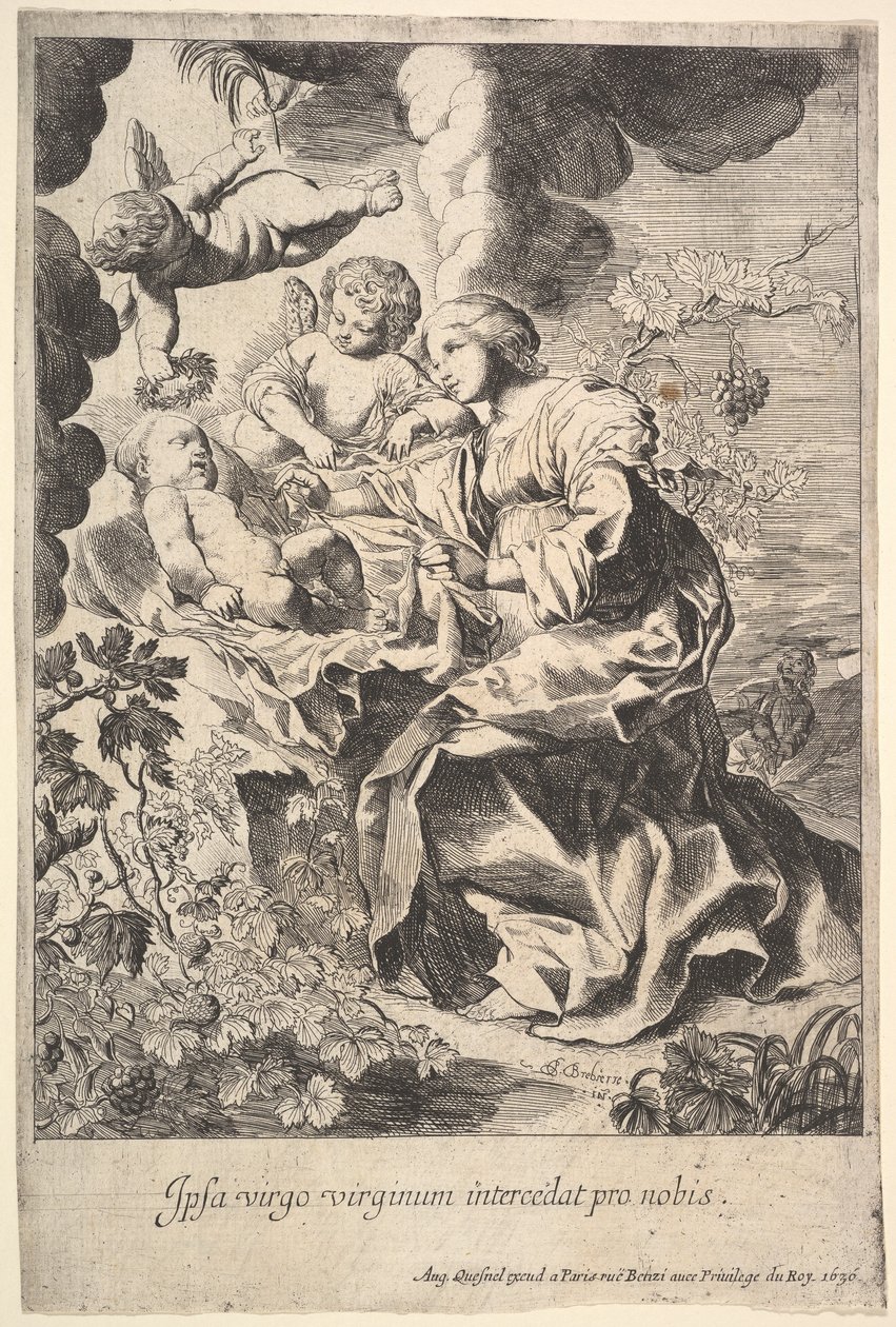 Neitsyt ja lapsi enkelien kanssa, 1636. tekijältä Pierre Brebiette