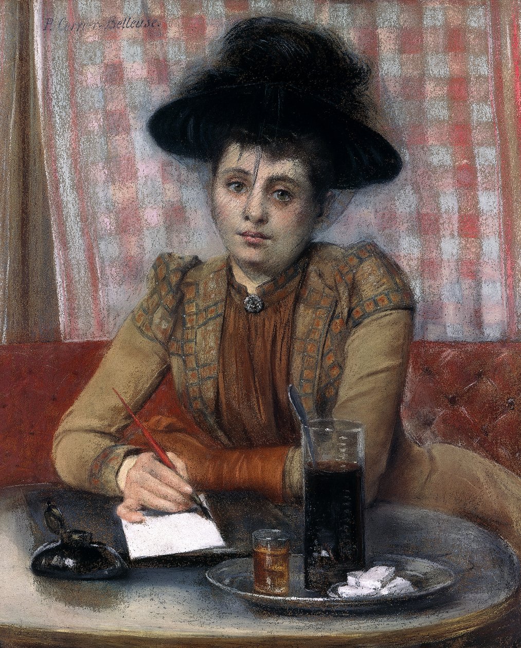 Kahvilassa, n. 1900-1901 (pastelli kankaalle asetettu paperille) tekijältä Pierre Carrier Belleuse