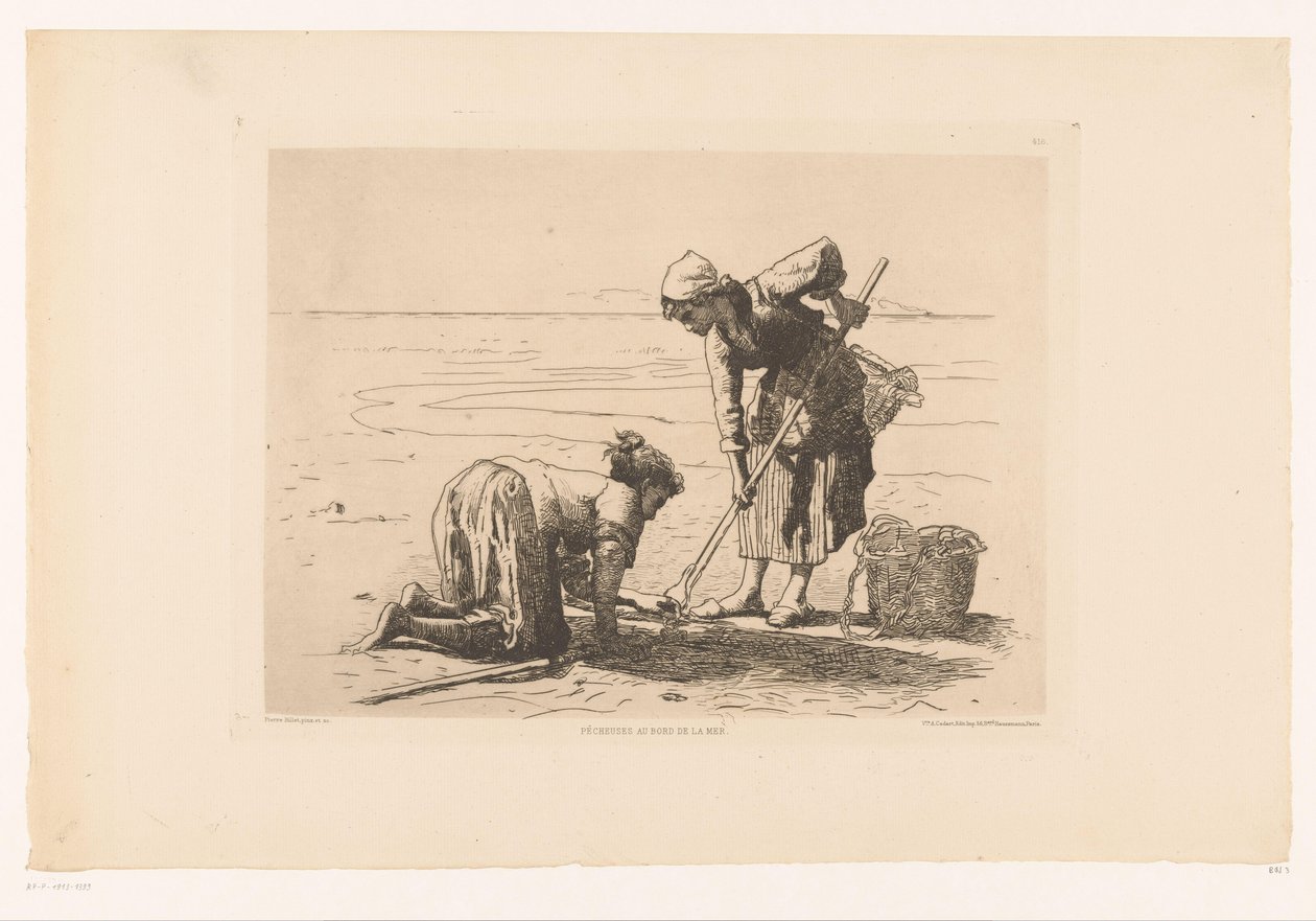 Kalastajat rannikolla Pecheuses au bord de la mer. (otsikko esineessä) tekijältä Pierre Celestin Billet