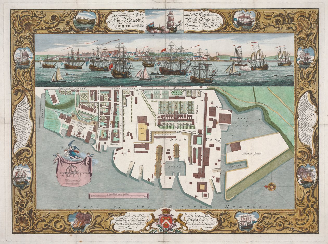 Lähellä Plymouthia Ordinance Wharfen kanssa... tekijältä Pierre Charles Canot