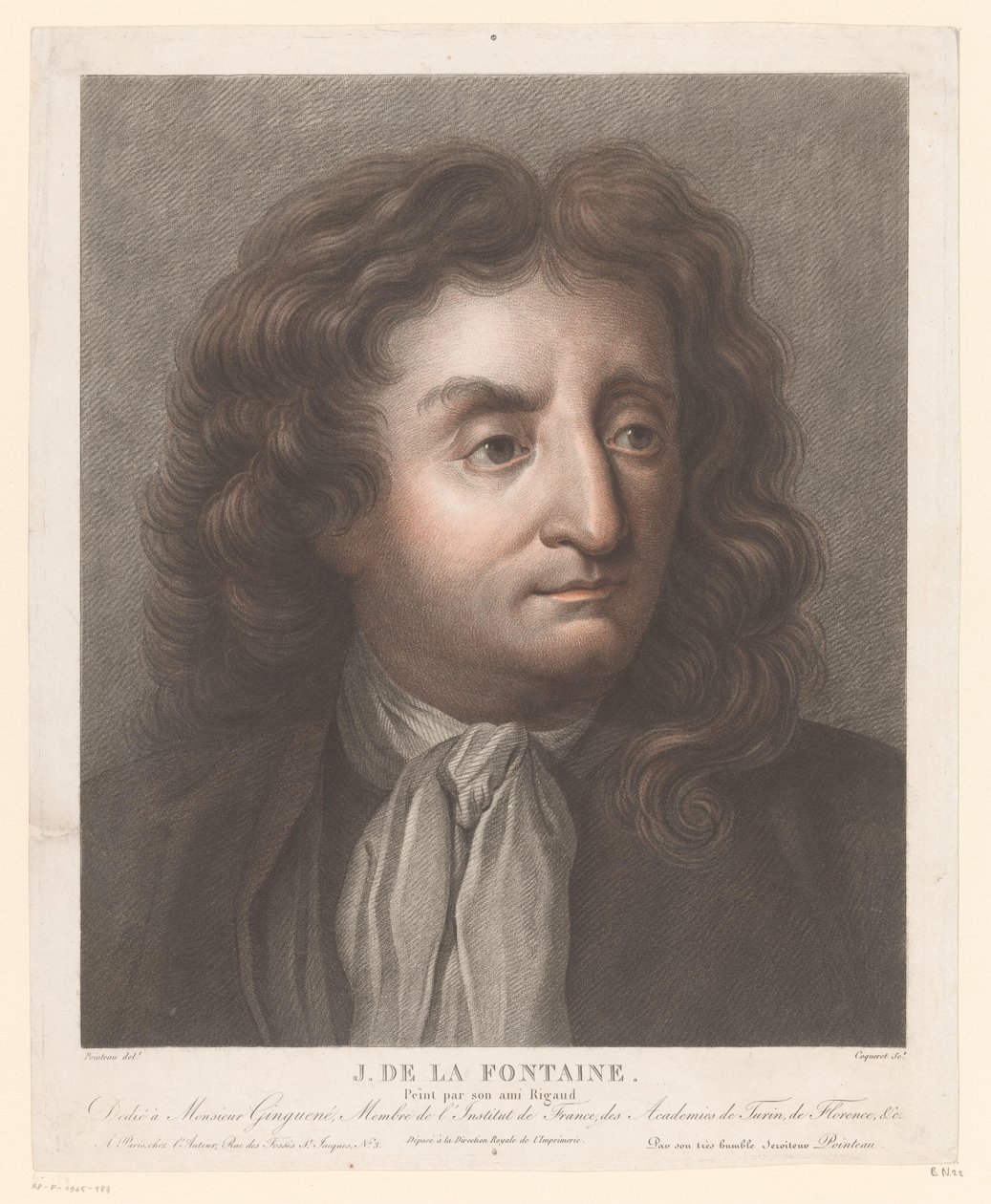 Jean de La Fontainen muotokuva J. de la Fontaine. (otsikko esineessä) tekijältä Pierre Charles Coqueret