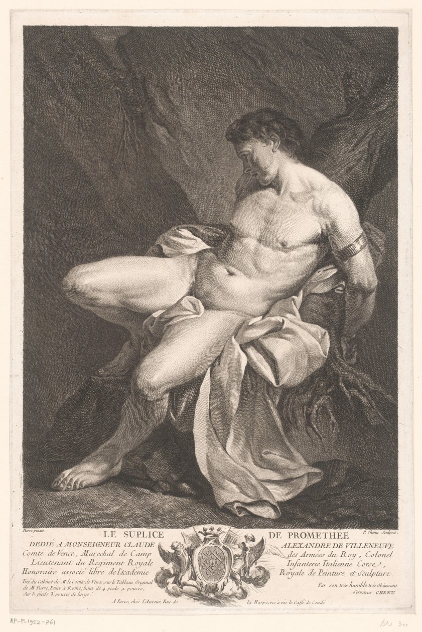 Prometheus ketjutettuna Le supplice de Promethée (otsikko esineessä) tekijältä Pierre Chenu