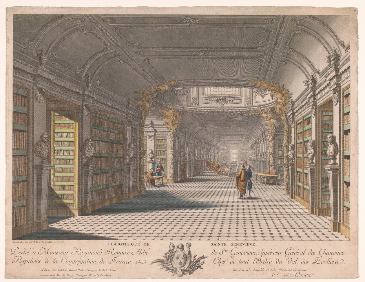 Sainte-Genevièven luostarin kirjasto Pariisissa Bibliotheque de Sainte Genevieve (nimi esineessä) tekijältä Pierre Claude Delagardette
