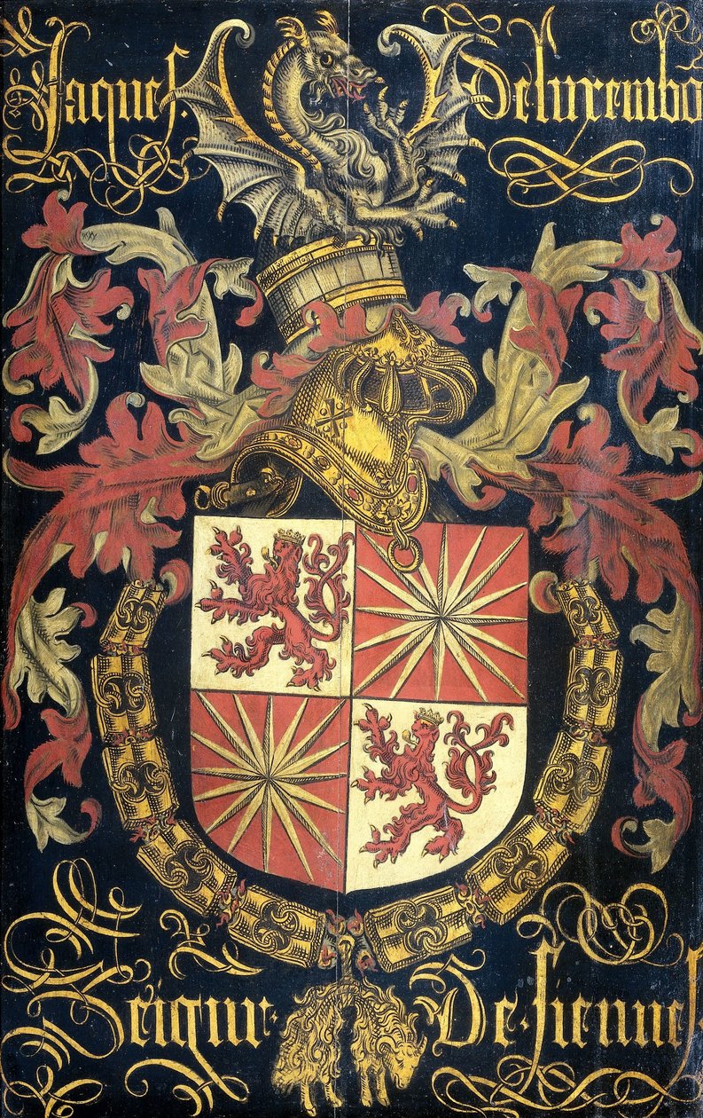 Jaakobin Luxemburgilaisen (1441-1488 jälkeen), Fiennesin herran kilpi, hänen ominaisuudessaan Kultaisen Fleecen ritarikunnan ritarina tekijältä Pierre Coustain (attributed to)
