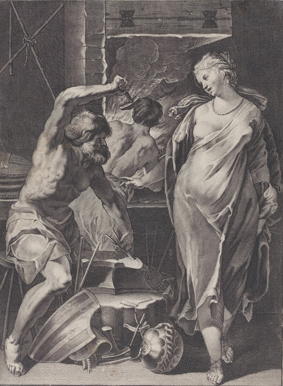 Vulkaani takoo Akilleuksen panssaria, 1624-75. tekijältä Pierre Daret