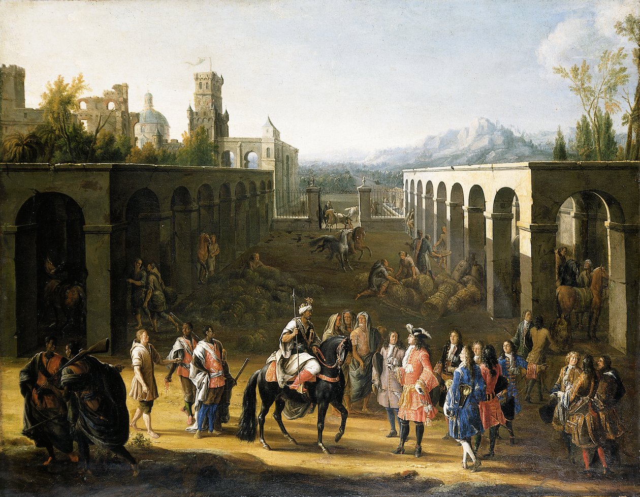 Ranskan kuninkaan Ludvig XIV:n suurlähettilään Francois Pidou de Saint Olonin vastaanotto Marokon sulttaani Moulay Ismaelin toimesta 19. kesäkuuta 1693 tekijältä Pierre Denis Martin
