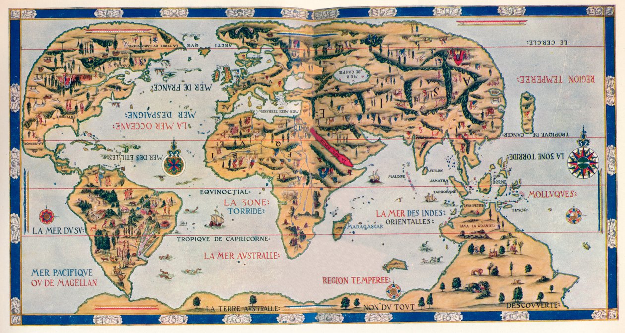 Dauphinin maailmankartta, 1546, 1912 tekijältä Pierre Desceliers