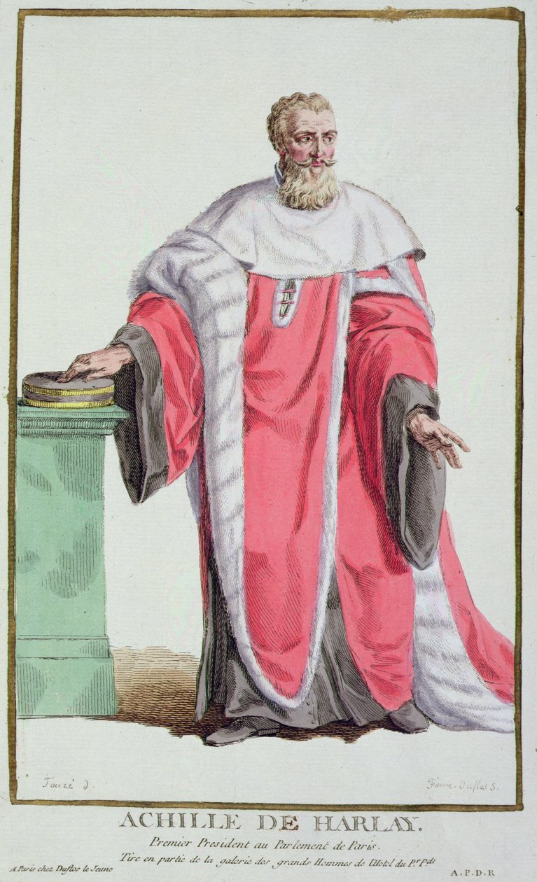 Achille de Harlay teoksesta "Receuil des Estampes, Representant des Rangs et des Dignites, kaikkien olemassa olevien kansakuntien puvun mukaan", julkaistu 1780 (käsinvärinen kaiverrus) tekijältä Pierre Duflos