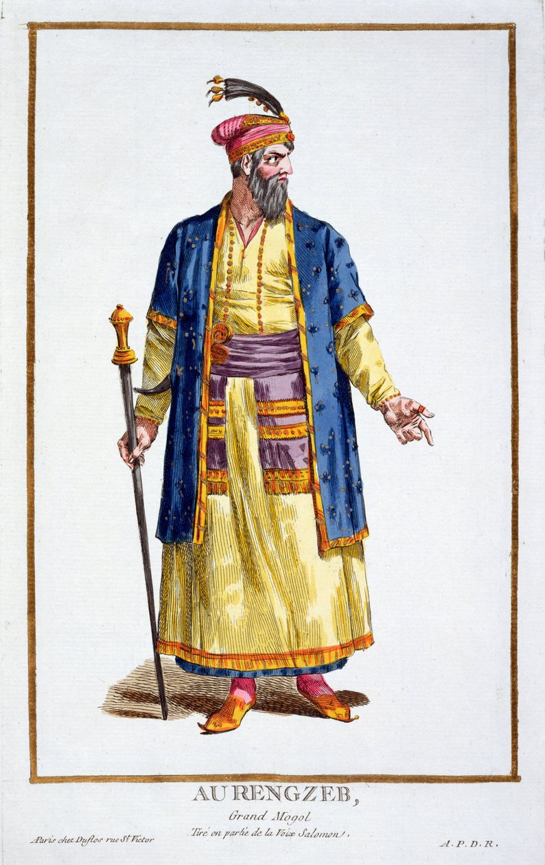 Aurangzeb, Mongolilaumojen suurkhaani Recueil des Estampesista, edustaa les Rangs et des Dignites, kaikkien olemassa olevien asujen puvun mukaan, julkaistu 1780 (käsinvärinen kaiverrus) tekijältä Pierre Duflos