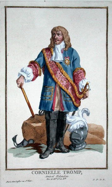 Cornelius Trump Admiral (1629-91) teoksesta "Receuil des Estampes, Representant des Rangs et les Dignites, kaikkien olemassa olevien kansakuntien puvun mukaan", julkaistu 1780 (käsinvärinen kaiverrus) tekijältä Pierre Duflos
