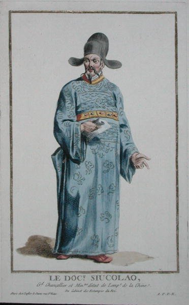 Tohtori Scolau kirjasta "Recueil des Estampes, Representant les Rangs et les Dignites, kaikkien olemassa olevien kansakuntien puvun mukaan", julkaistu 1780 (käsinvärinen kaiverrus) tekijältä Pierre Duflos