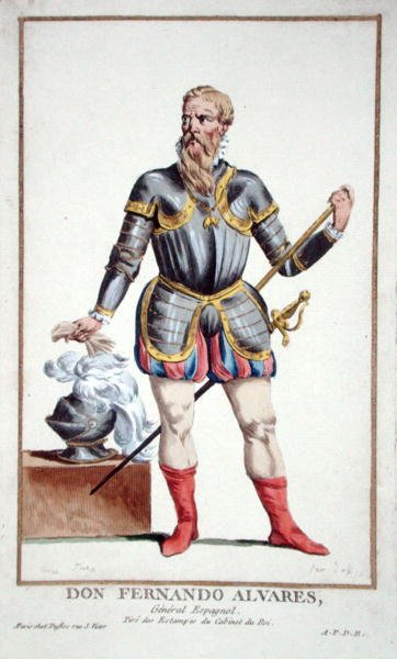 Don Fernando Alvarez (1507-82) teoksesta "Collection of Prints, Representing Ranks and Dignites, the Costume of All Existing Nations", julkaistu 1780 (käsinvärinen kaiverrus) tekijältä Pierre Duflos