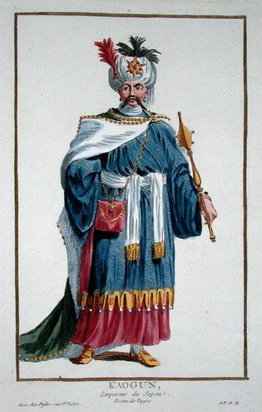 Keisari Kaugun kirjasta "Kuvakokoelma, joka edustaa arvoja ja arvoja, kaikkien olemassa olevien kansakuntien puvun mukaan", julkaistu 1780 (käsinvärinen kaiverrus) tekijältä Pierre Duflos