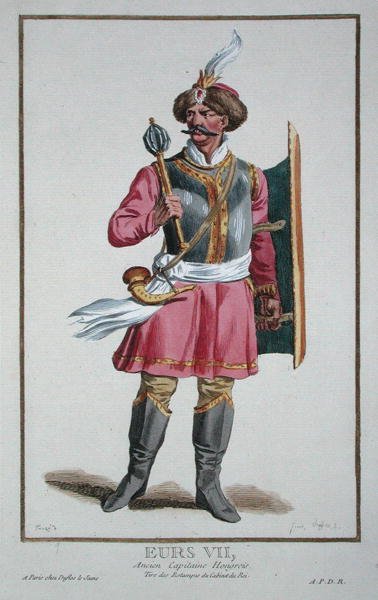 Eurs VII teoksesta "Receuil des Estampes, Representant les Rangs et les Dignites, suivant le Costume de toutes les Nations existantes", julkaistu 1780 (käsin väritetty kaiverrus). tekijältä Pierre Duflos
