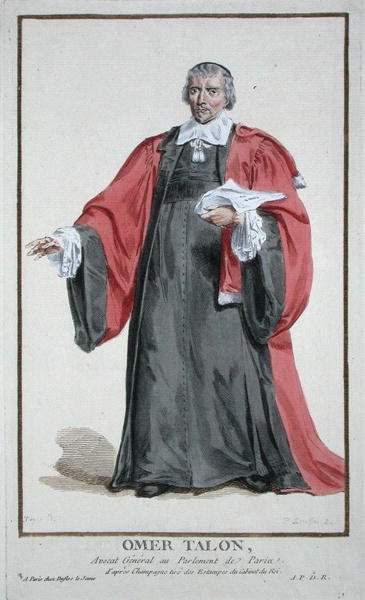 Omer Talon (1595-1652) teoksesta "Receuil des Estampes, Representant des Rangs et des Dignites, kaikkien olemassa olevien kansakuntien puvun mukaan", julkaistu 1780 (käsinvärinen kaiverrus) tekijältä Pierre Duflos