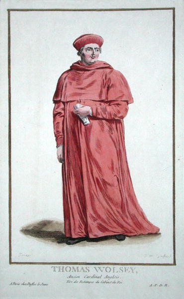 Thomas Wolsey (n. 1475-1530), kirjasta "Receuil des Estampes, joka edustaa arvoja ja arvokkaita, kaikkien olemassa olevien kansakuntien puvun mukaan", julkaistiin 1780 (käsinvärinen kaiverrus) tekijältä Pierre Duflos
