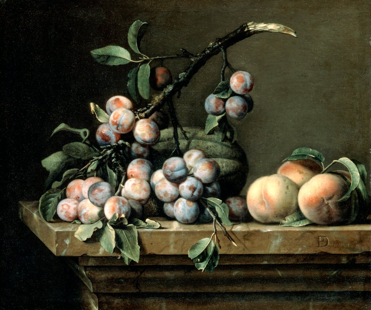 Luumut, meloni ja persikat, c1630-1680 tekijältä Pierre Dupuis