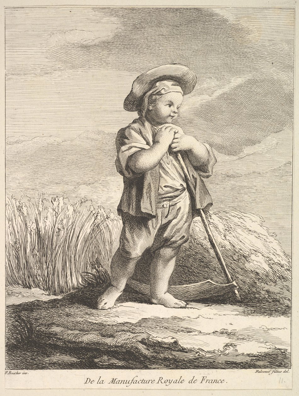 Pikkupoika viikate kanssa, Ensimmäisestä Figuurikirjasta Manu...n posliinien jälkeen, 1757. tekijältä Pierre Etienne Falconet