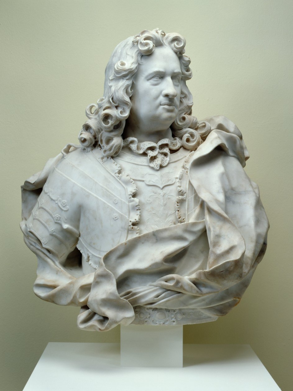 Hessen-Kasselin kreivi Karlin rintakuva, 1714 carraran marmoria tekijältä Pierre Etienne Monnot