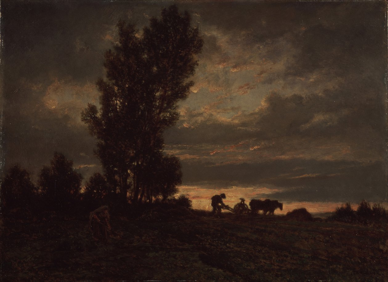 Maisema kyntäjän kanssa, 1860-luku tekijältä Pierre Etienne Theodore Rousseau