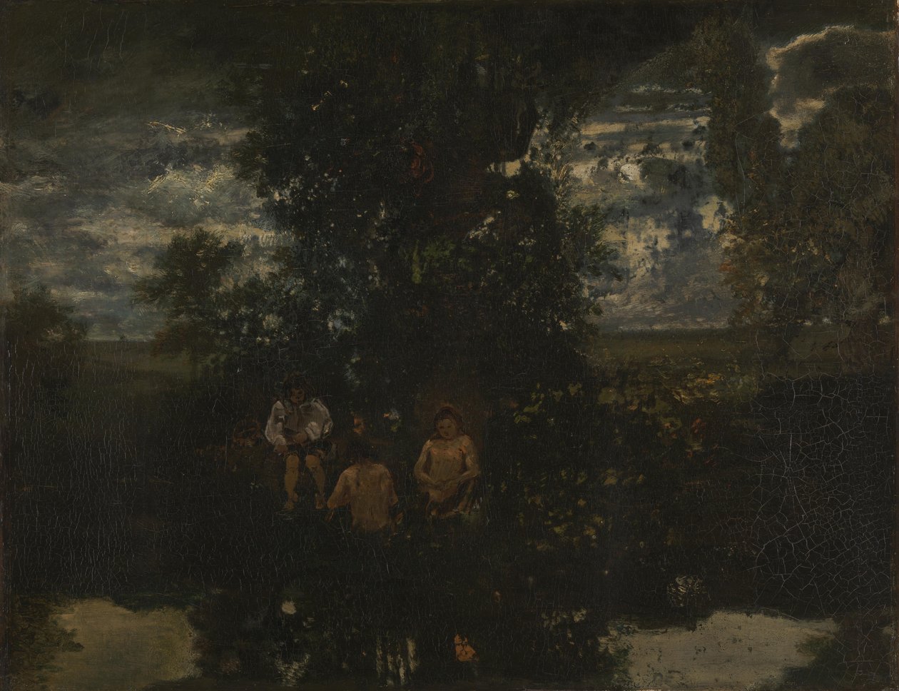 Kuutamo. Uimarit, 1860-luku tekijältä Pierre Etienne Theodore Rousseau