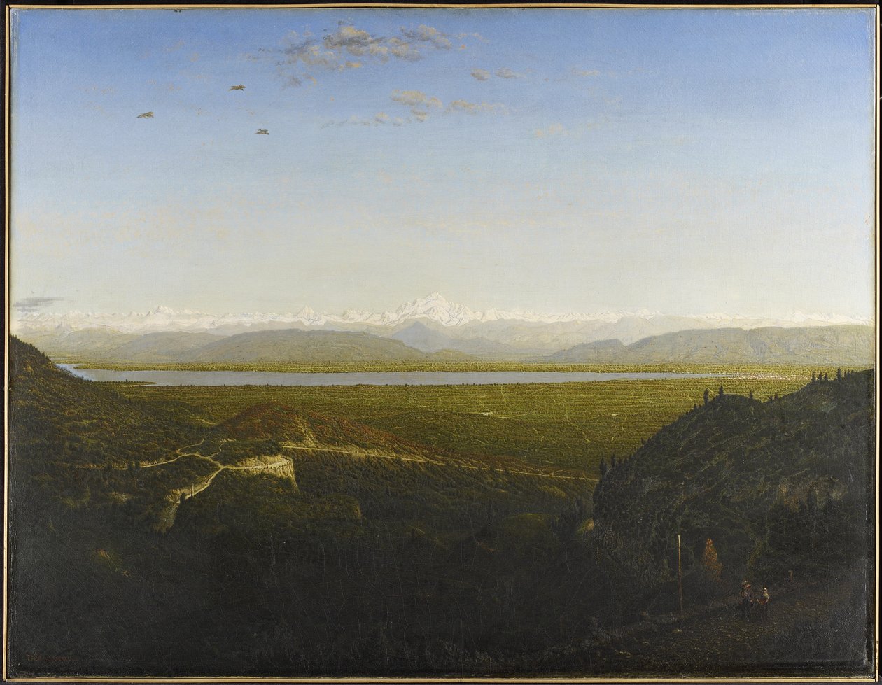 Näkymä Mont Blancille, katso La Faucillesta, n. 1865 (öljy kankaalle) tekijältä Pierre Etienne Theodore Rousseau
