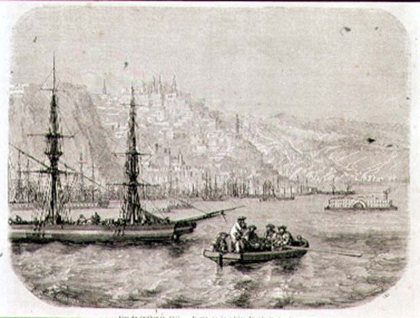 Näkymä Quebecistä 1860-luvulla, kaiverrus Laly (kaiverrus) tekijältä Pierre Eugene (after) Grandsire
