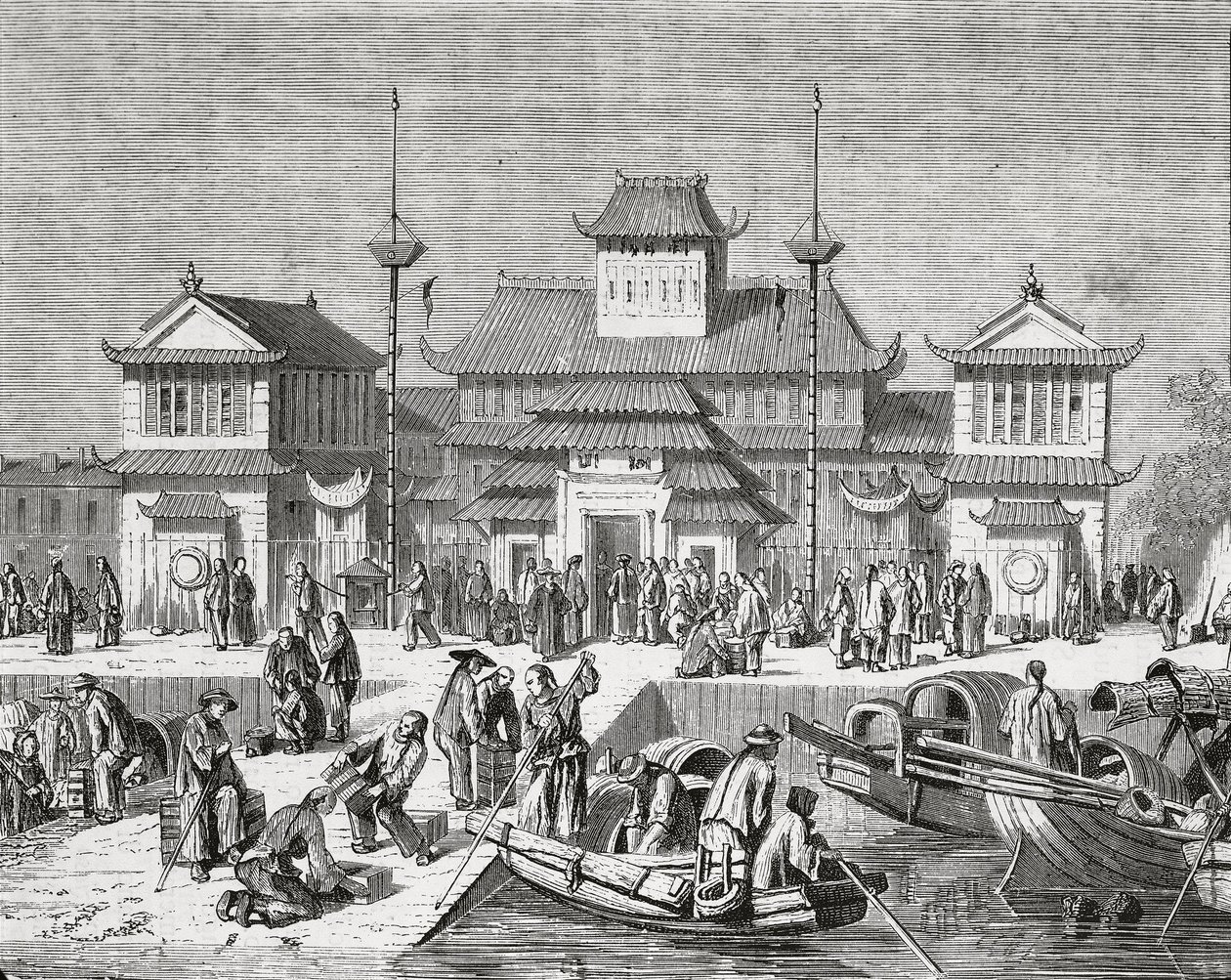 China, Shanghai, Shanghai Customs House, gravura finlandesa tekijältä Pierre Eugene Grandsire