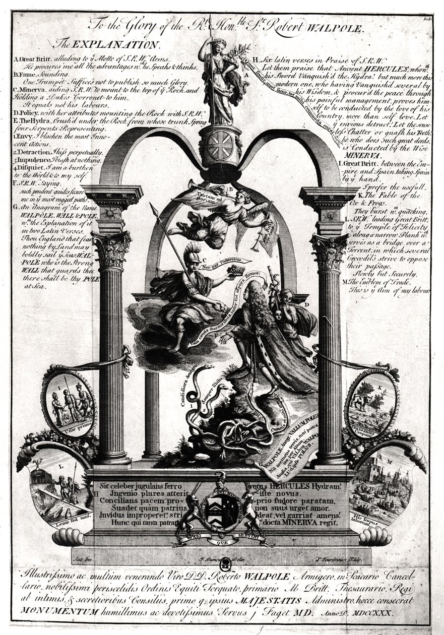 Kunnianarvoisa Robert Walpole (1676-1745), Orfordin 1. jaarli, kunniaksi. tekijältä Pierre Fourdrinier