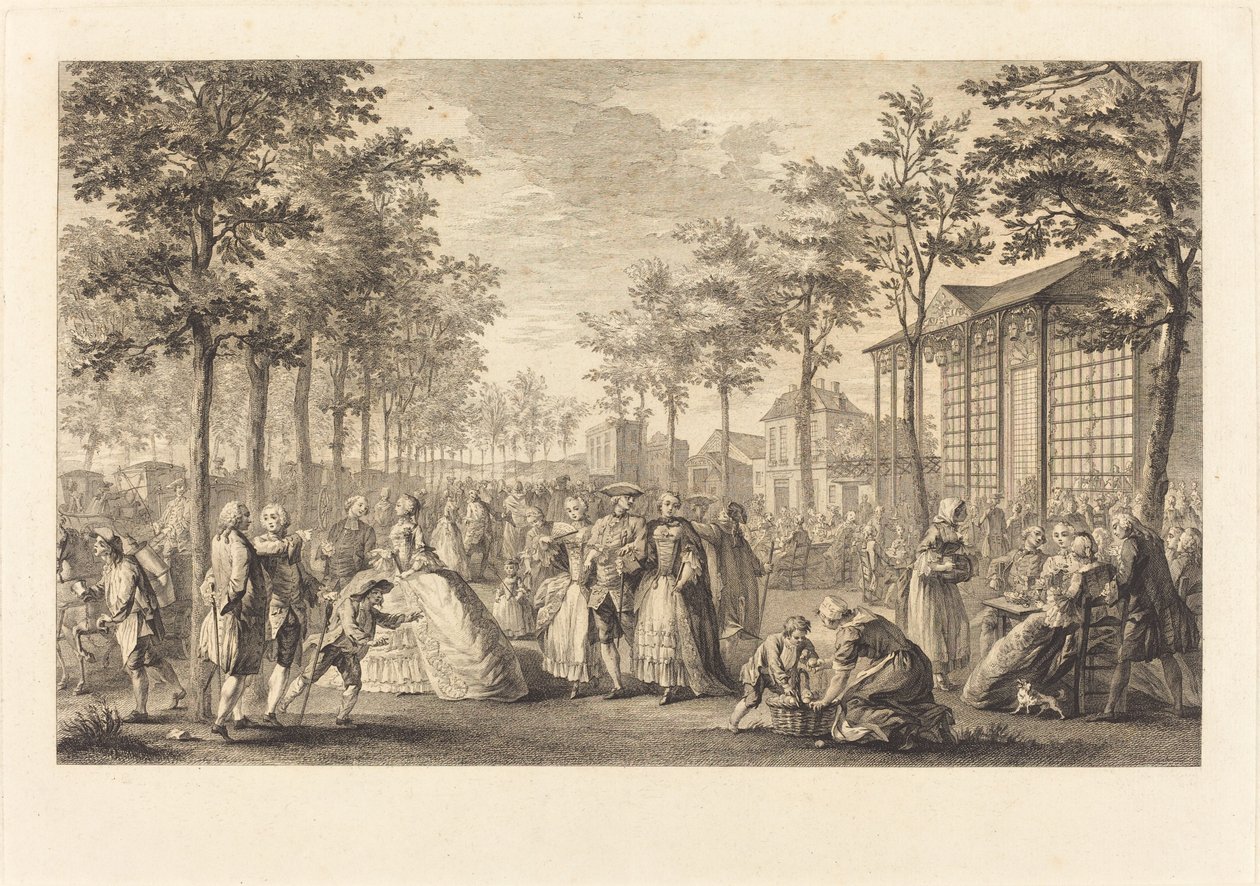 Kävely Pariisin valleilla tekijältä Pierre Francois Courtois after Augustin de Saint Aubin