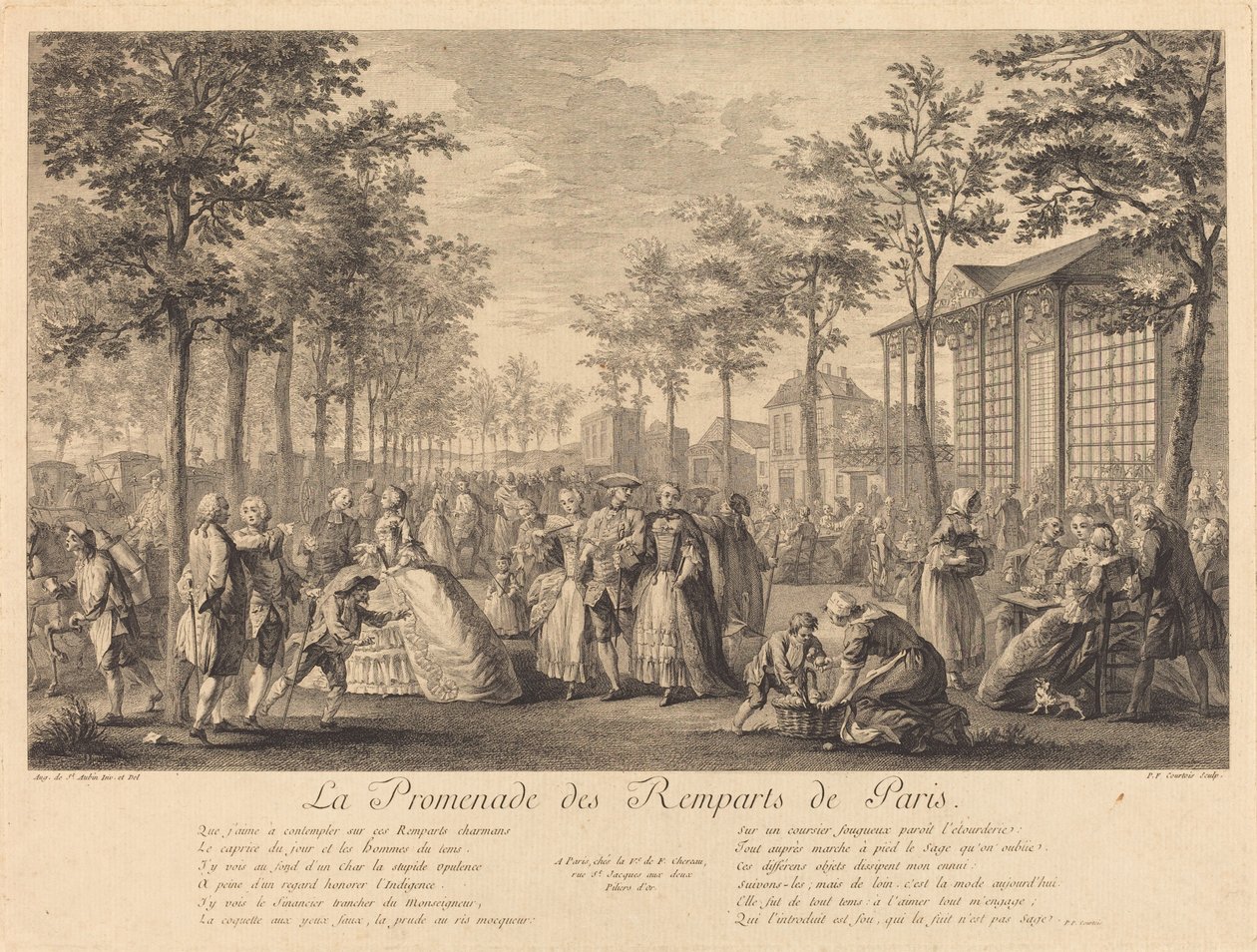 Kävely Pariisin valleilla tekijältä Pierre Francois Courtois after Augustin de Saint Aubin