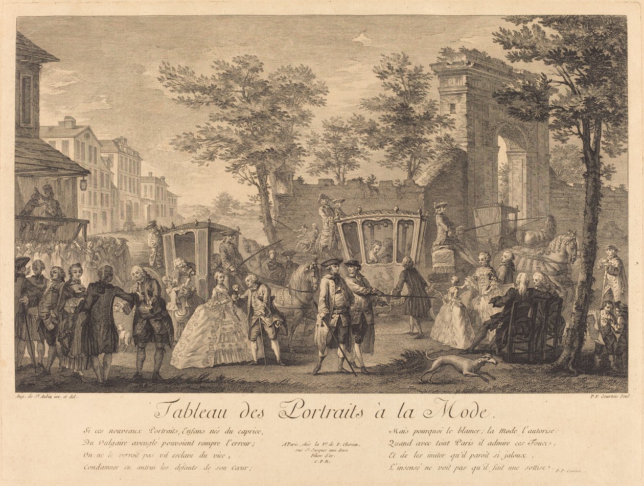 Taulukko muodikkaista muotokuvista tekijältä Pierre Francois Courtois after Augustin de Saint Aubin