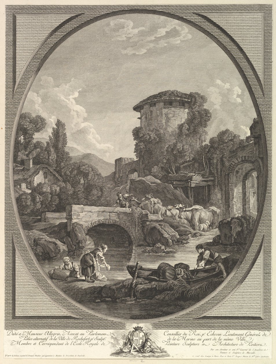 Maisema sillan ja kyyhkysen kanssa, 1700-luku. tekijältä Pierre Francois Laurent
